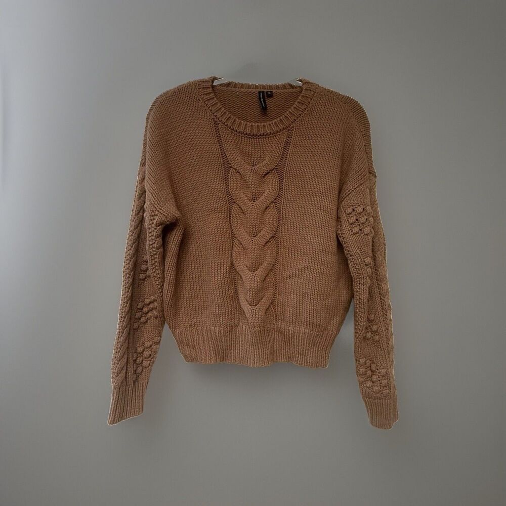 Moon & Madison Sweater Terracotta Cropped Sleeve Chunky Knit M Cozy Cottagecore